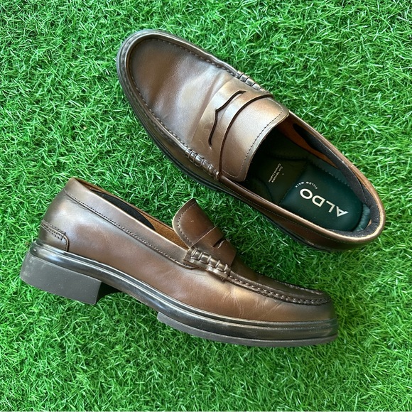 Aldo Men's Dark Brown Leather Loafers - Picture 5 of 10